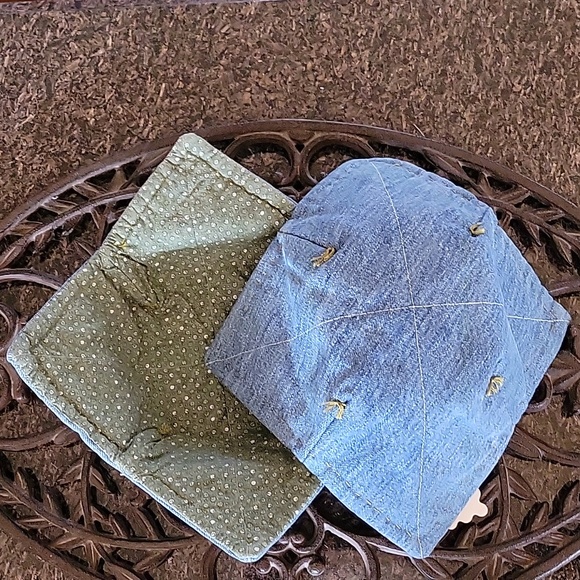 Cozies Upcycled Jeans Molly Made It Design Hand Crafted Green Dots - Picture 3 of 12